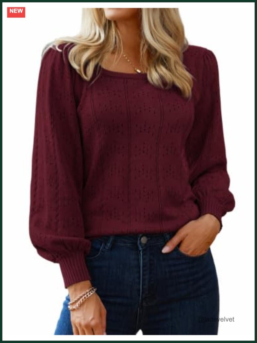 Women's Knit Pullover Sweater Square Neck Lantern Sleeve Tunic Top